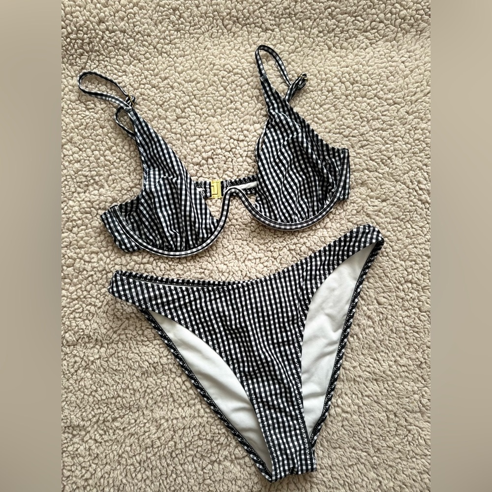 pretty little thing underwire gingham bikini - navy 6/8
